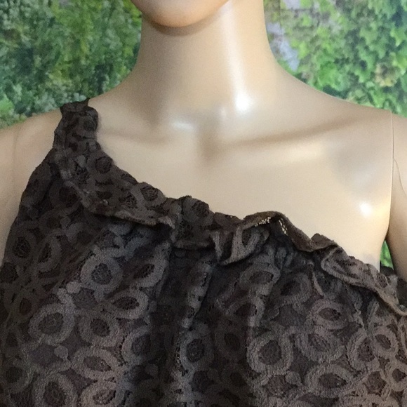 LEONA by Lauren Leonard 1-shoulder lacy lined top - Picture 2 of 5